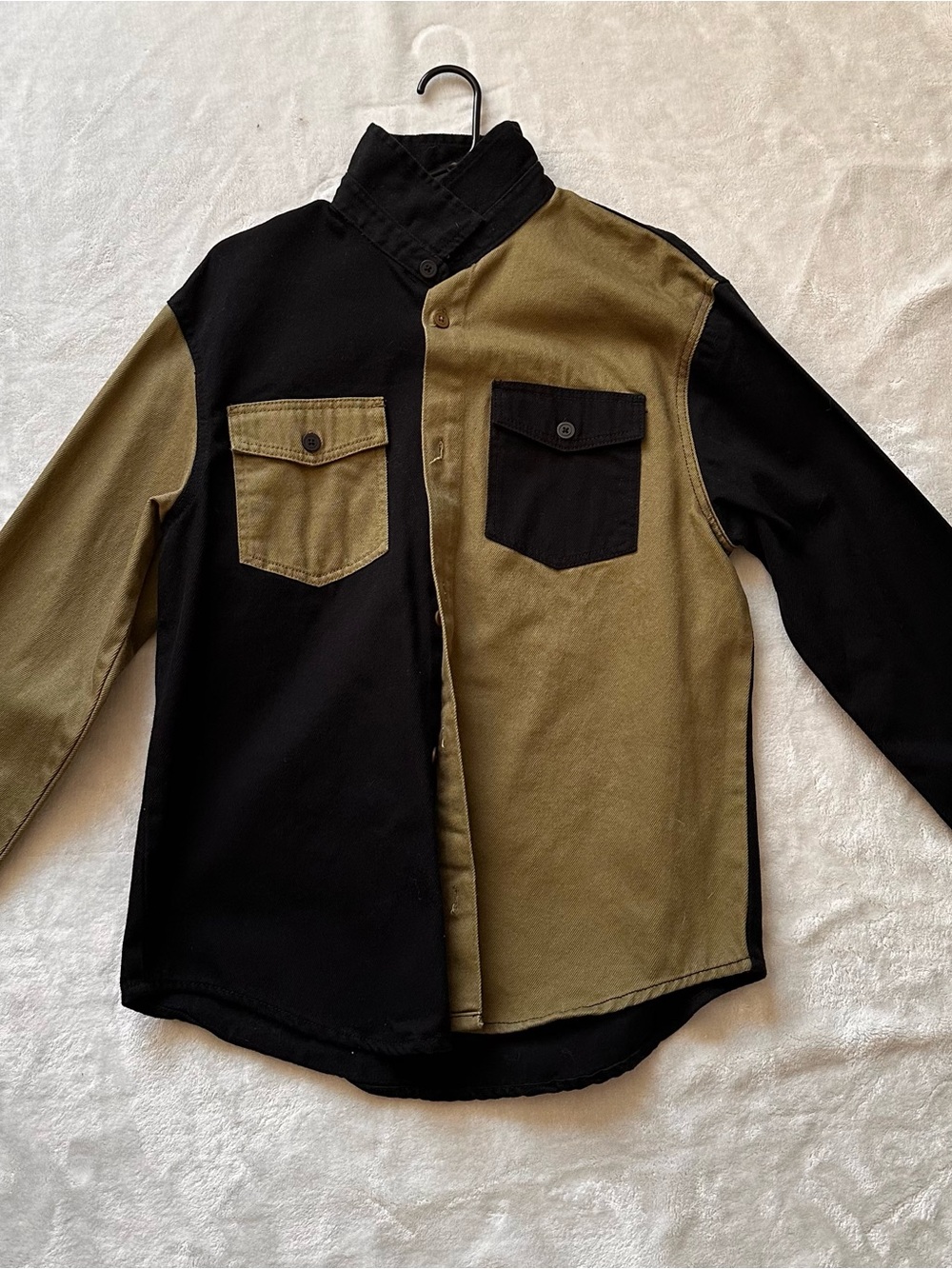 Forever 21 Black and Olive Colorblock Men’s Button-Down Shirt